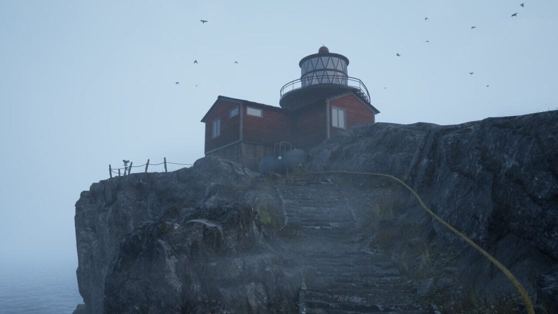 A foggy day at a secluded lighthouse perched on rocky cliffs in WILL: Follow The Light