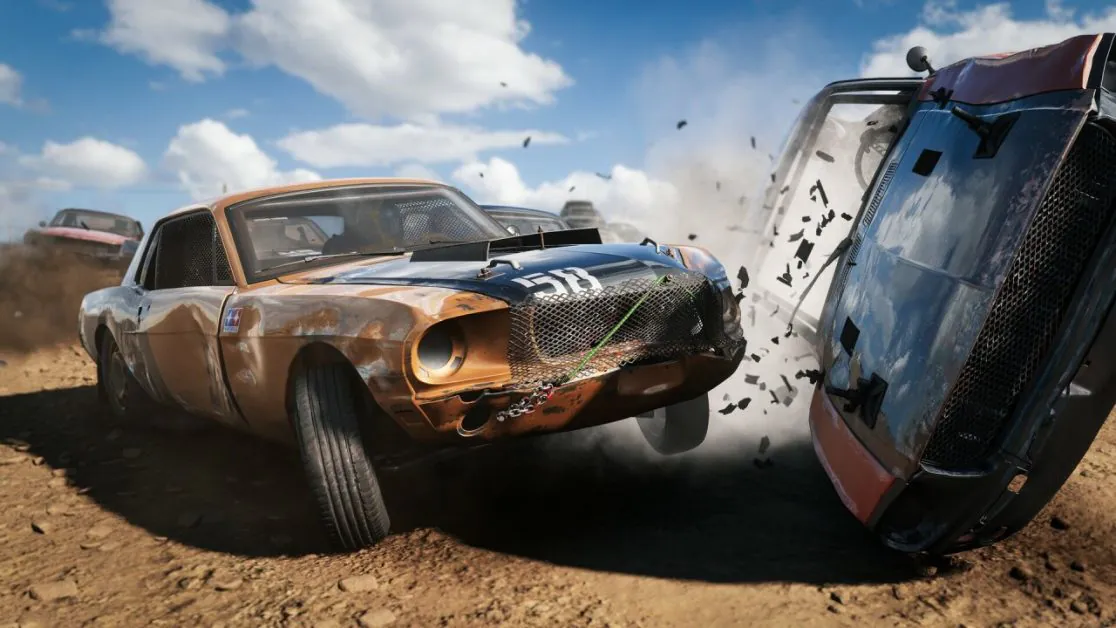 Cars colliding violently in high-octane racing game