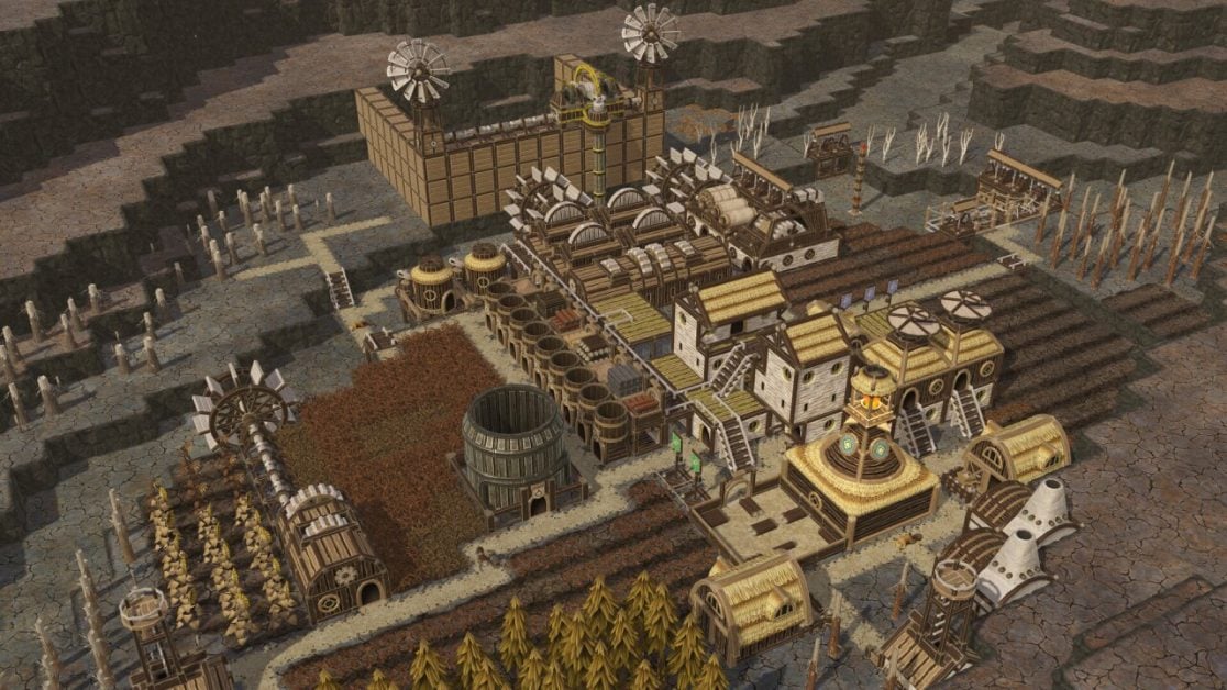 Un insediamento industriale con varie strutture meccaniche nel gioco di costruzione di città