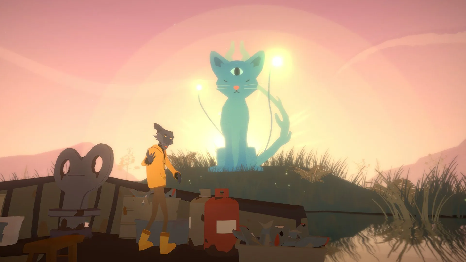 Surreal journey featuring mystical cat in a game like Back Then