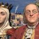 Historical figures against a medieval backdrop