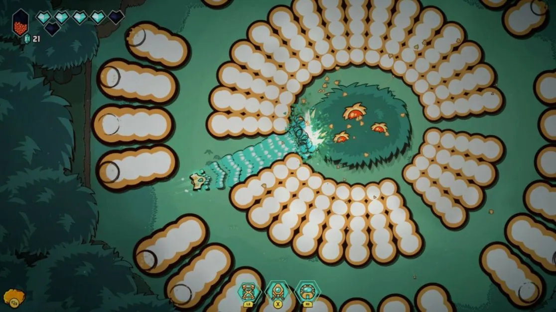 Circular bullet patterns surrounding small character