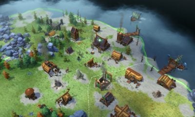 Viking village near shoreline in RTS mobile game