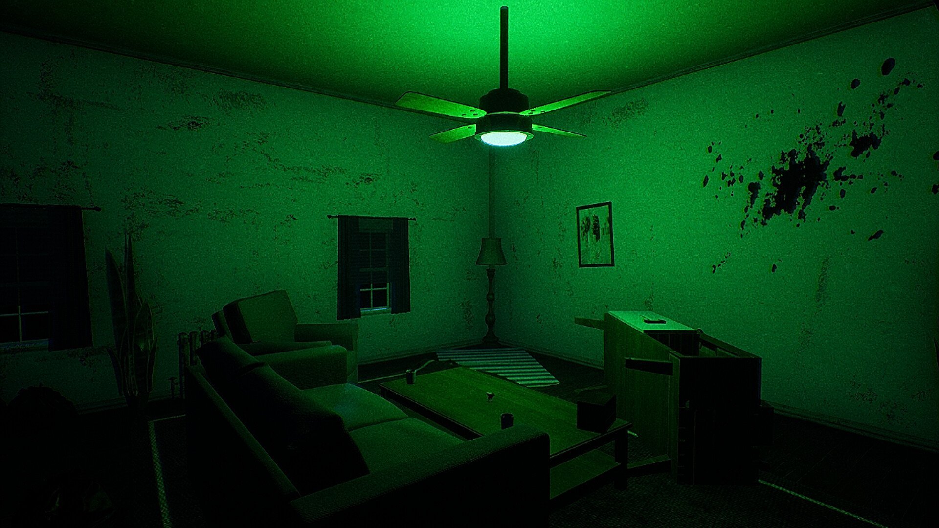 Slaapkamer verlicht met groen licht (MIRROR MIRROR)