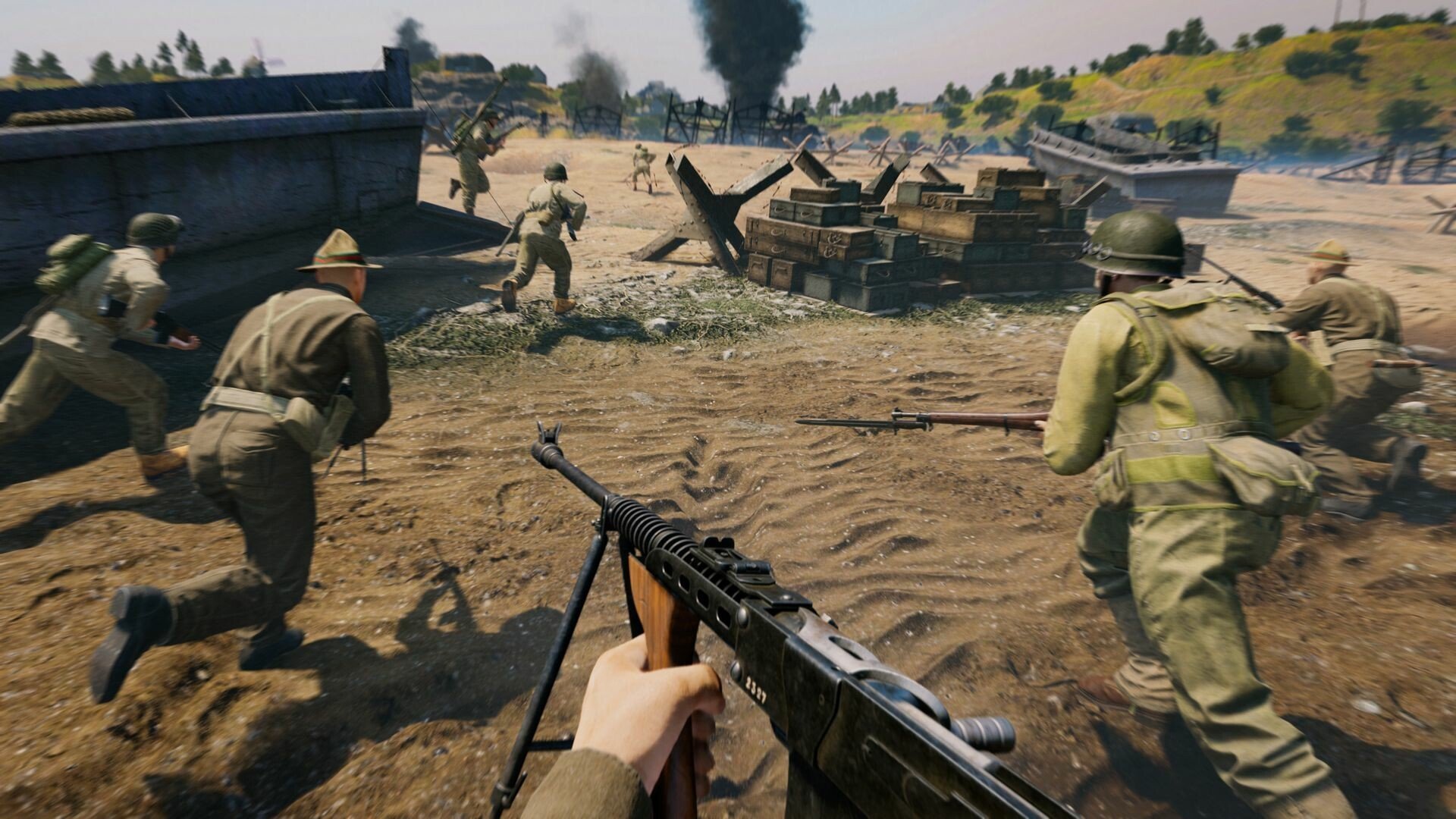 Soldiers storming during battle in free Steam game