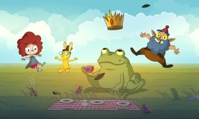 Cartoon frog at picnic with friends in indie mobile game