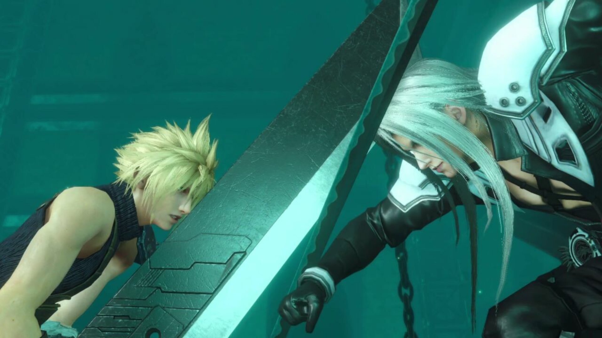 Blonde krijger en zilverharige rivaal botsen met zwaarden in mobiele RPG