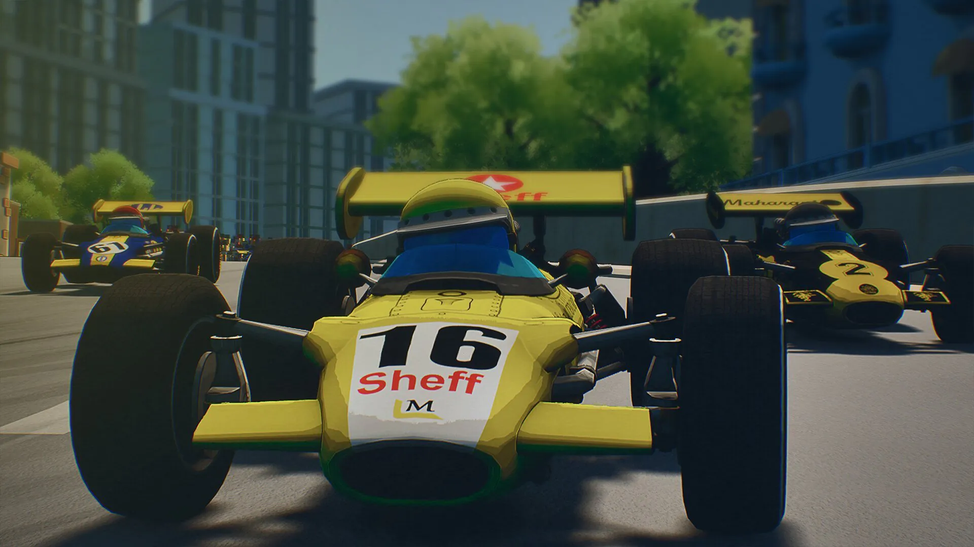 フォーミュラレジェンドゲームでレトロな車がレースをする