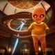 Creepy glowing-eyed baby in horror mobile game