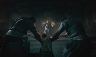 Two figures restrain a kneeling man before a robed preacher in Steam horror game