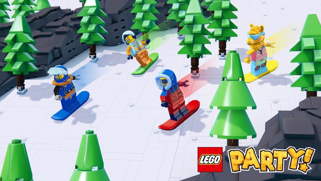 Minifiguras LEGO Party de snowboard na corrida de inverno