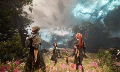 Pesta empat orang di lanskap mistis dengan puing-puing mengambang di RPG Steam