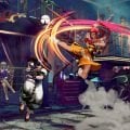 1v1 Xbox fighting game scene with two female fighters battling in a neon-lit bar