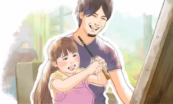 Daddy Daughter creating a painting