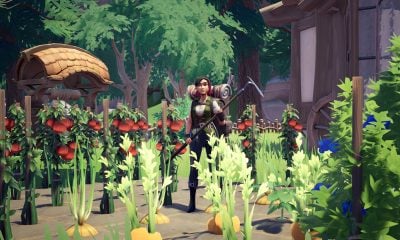 Một nhân vật chăm sóc một khu vườn tươi tốt đầy rau và trái cây trong trò chơi Steam miễn phí
