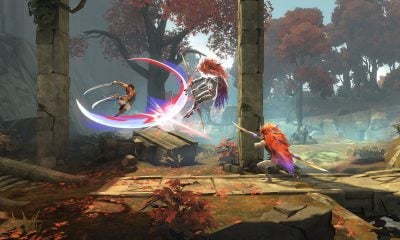A warrior leaps into combat, slashing enemies with dual blades in Metroidvania mobile game