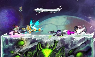 Colorful fighters battle on a floating platform in multiplayer mobile game