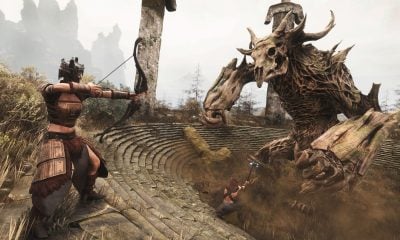 Warriors battle a massive tree-like monster in a PS Plus survival game scene