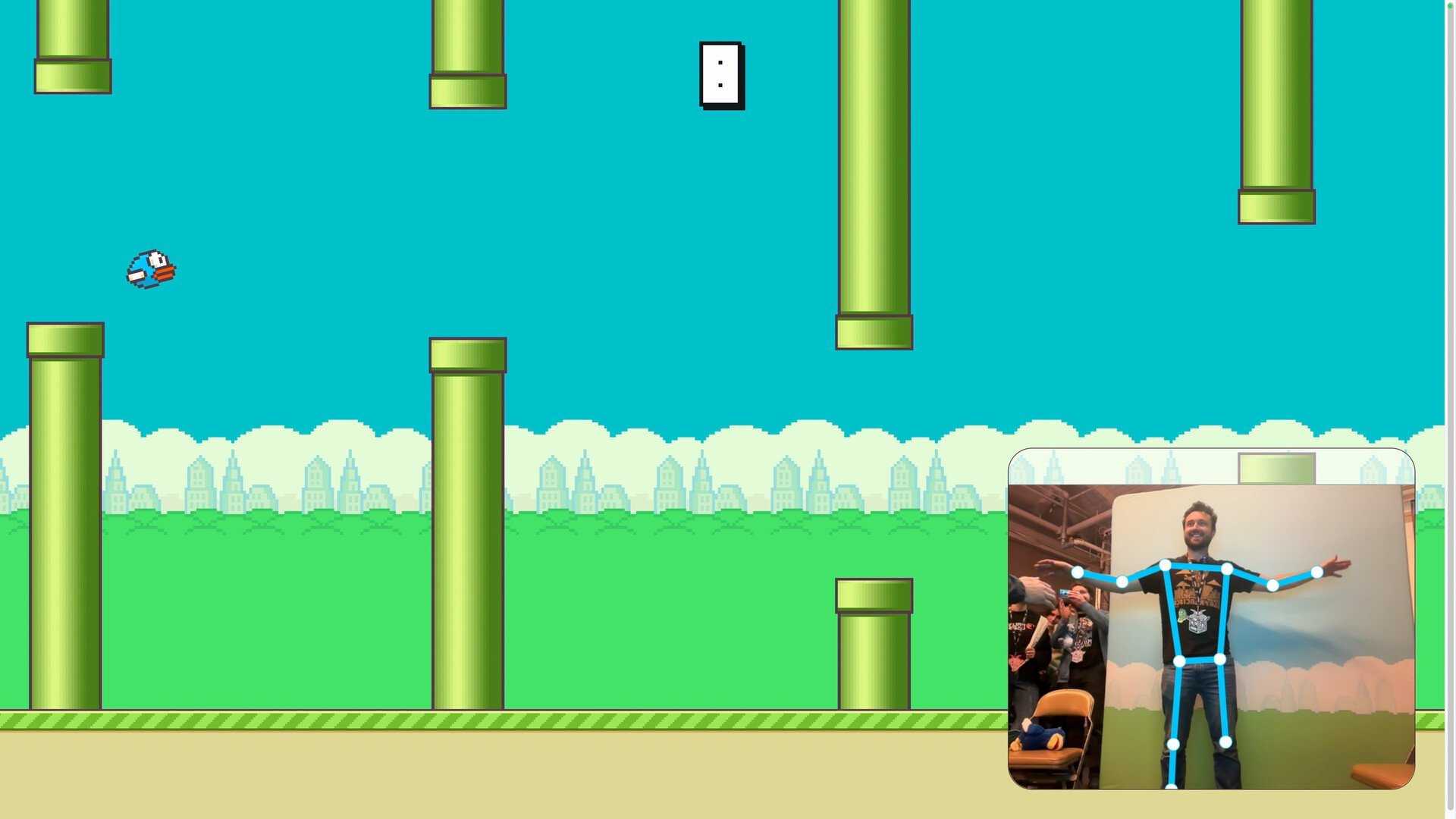 Player using arms to control bird
