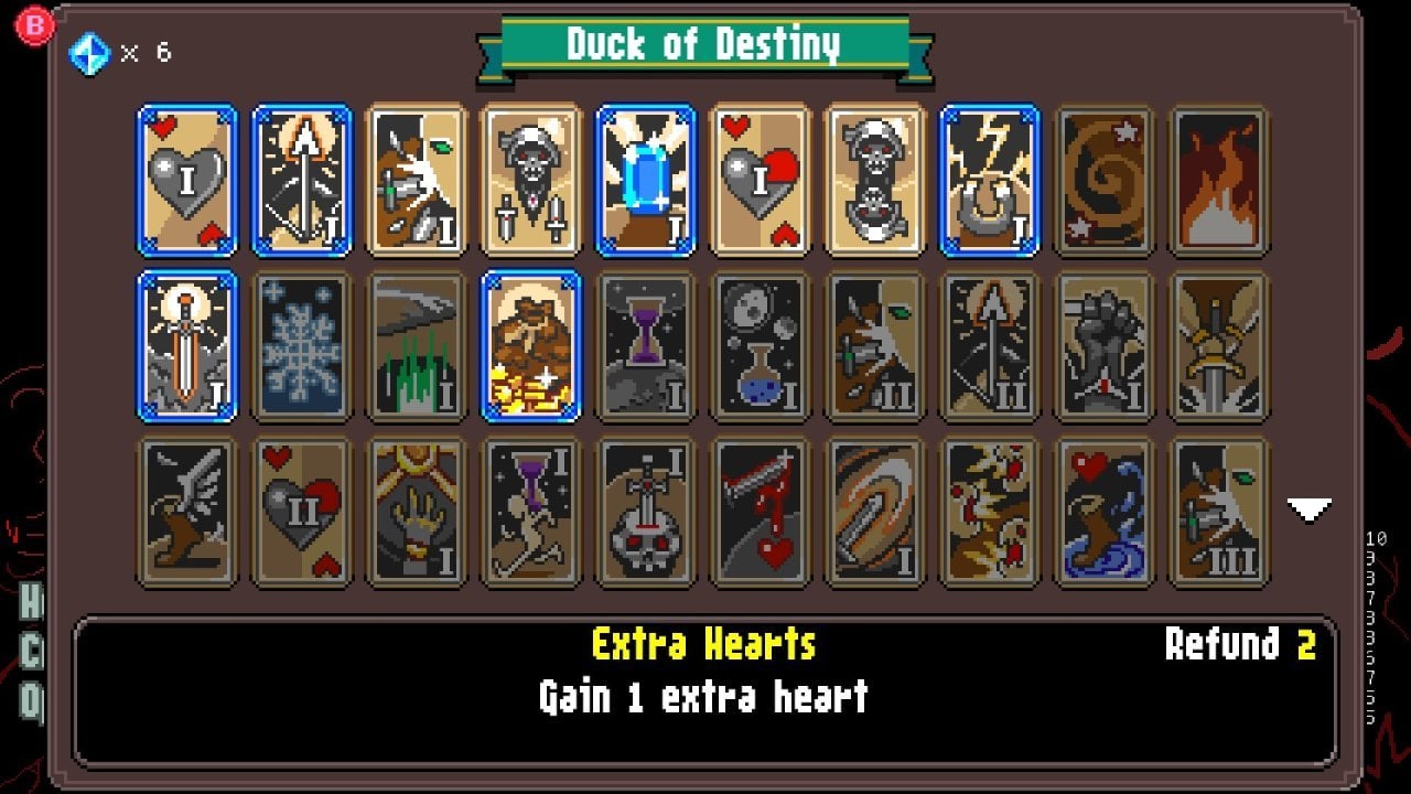A menu of collectible cards offers different upgrades and abilities