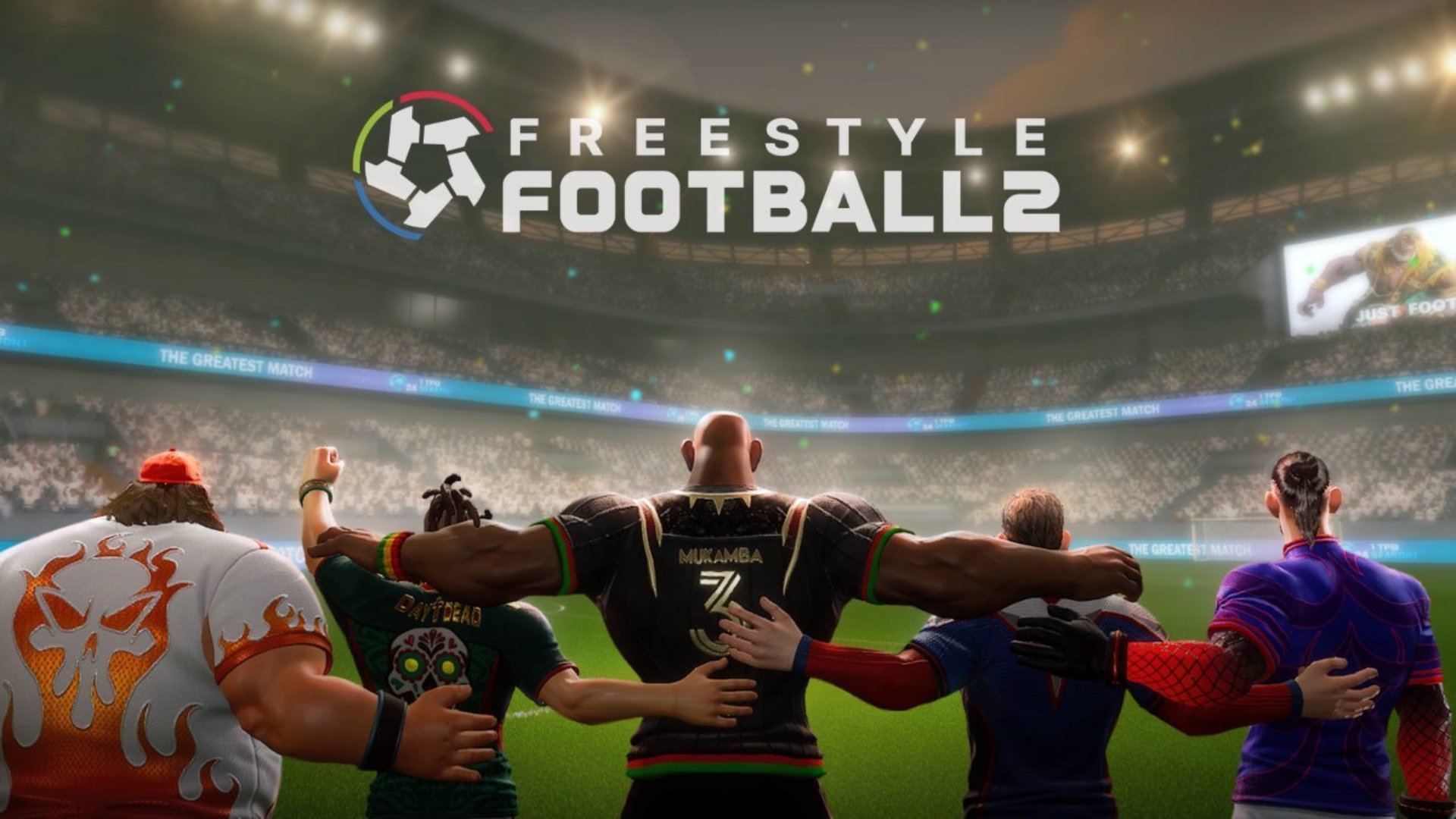 A team of football players stands united in a stadium in Freestyle Football 2