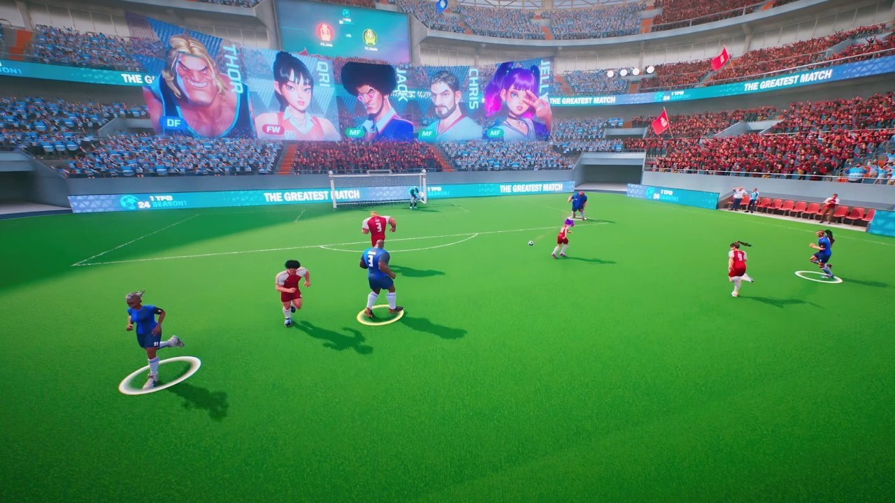 Teams compete in a lively stadium match in Freestyle Football 2