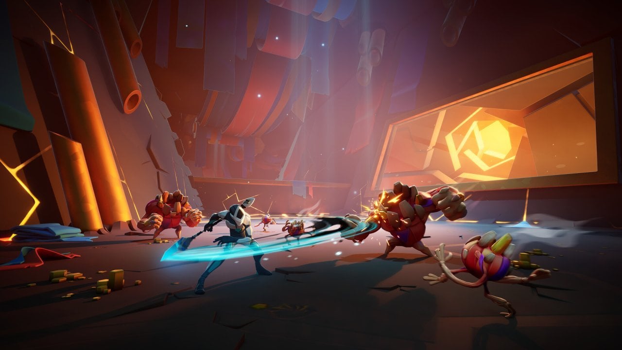 GODBREAKERS fighter spins his blade through a group of small creatures