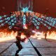 Two players face a massive boss firing energy projectiles in a game like Out of Time