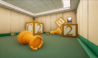 Game Pass 퍼즐 게임에서 거대한 블록과 체스 말이 있는 초현실적인 방