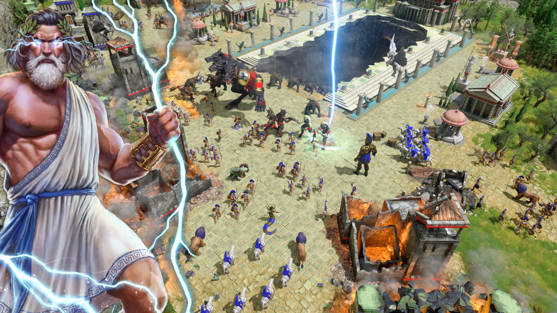 Rozpoczyna się bitwa z udziałem mitycznych stworzeń i żołnierzy, a Zeus przywołuje pioruny w grze strategicznej dostępnej w ramach Game Pass