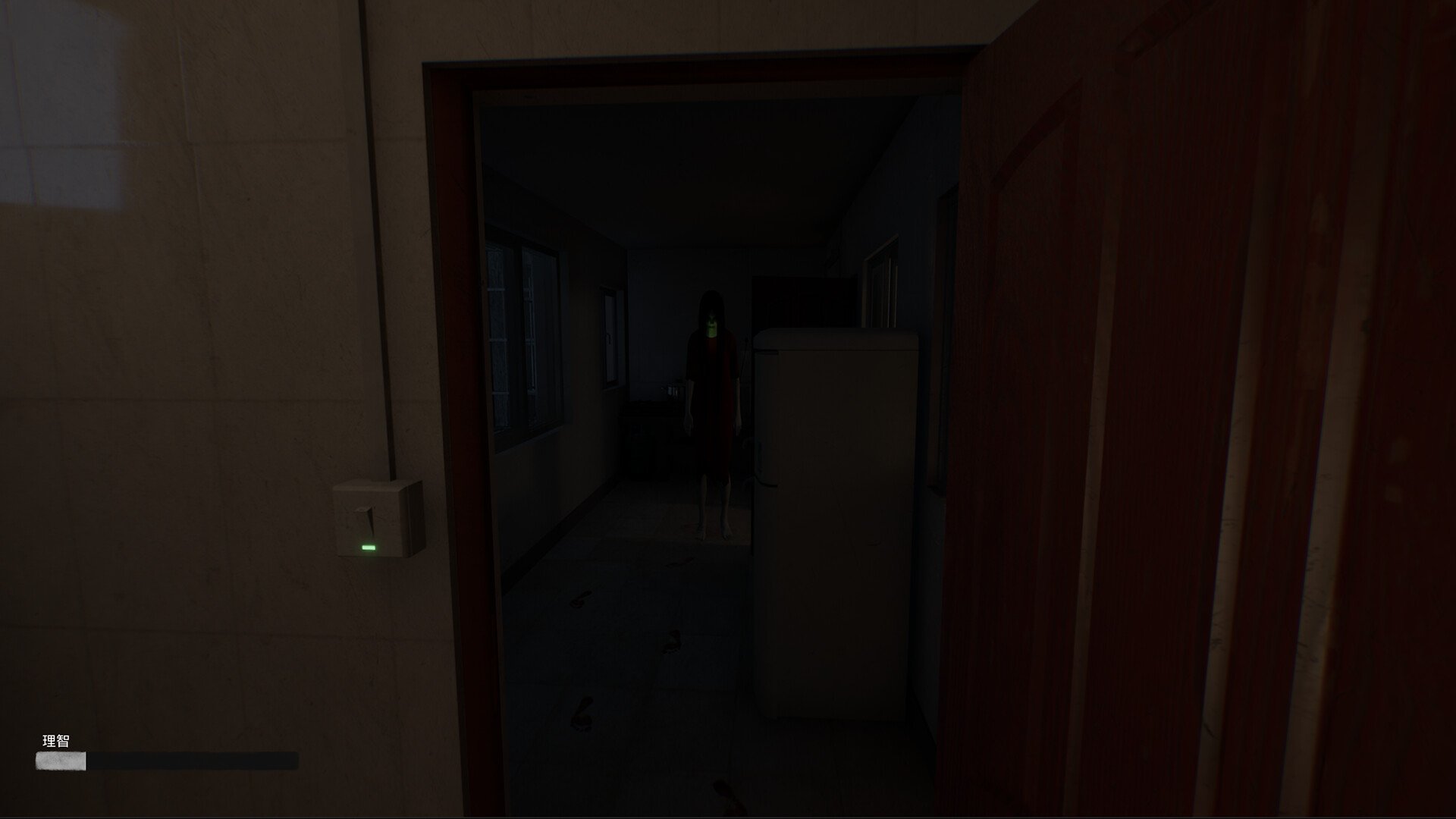 Female ghost standing in dark corridor