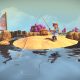 Un joven aventurero pesca desde una pequeña isla de arena rodeada de aguas tranquilas en el juego de rol móvil Oceanhorn.