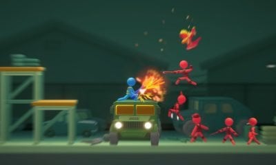 A blue stickman character fights off waves of red stickmen with guns and melee attacks in Steam indie game