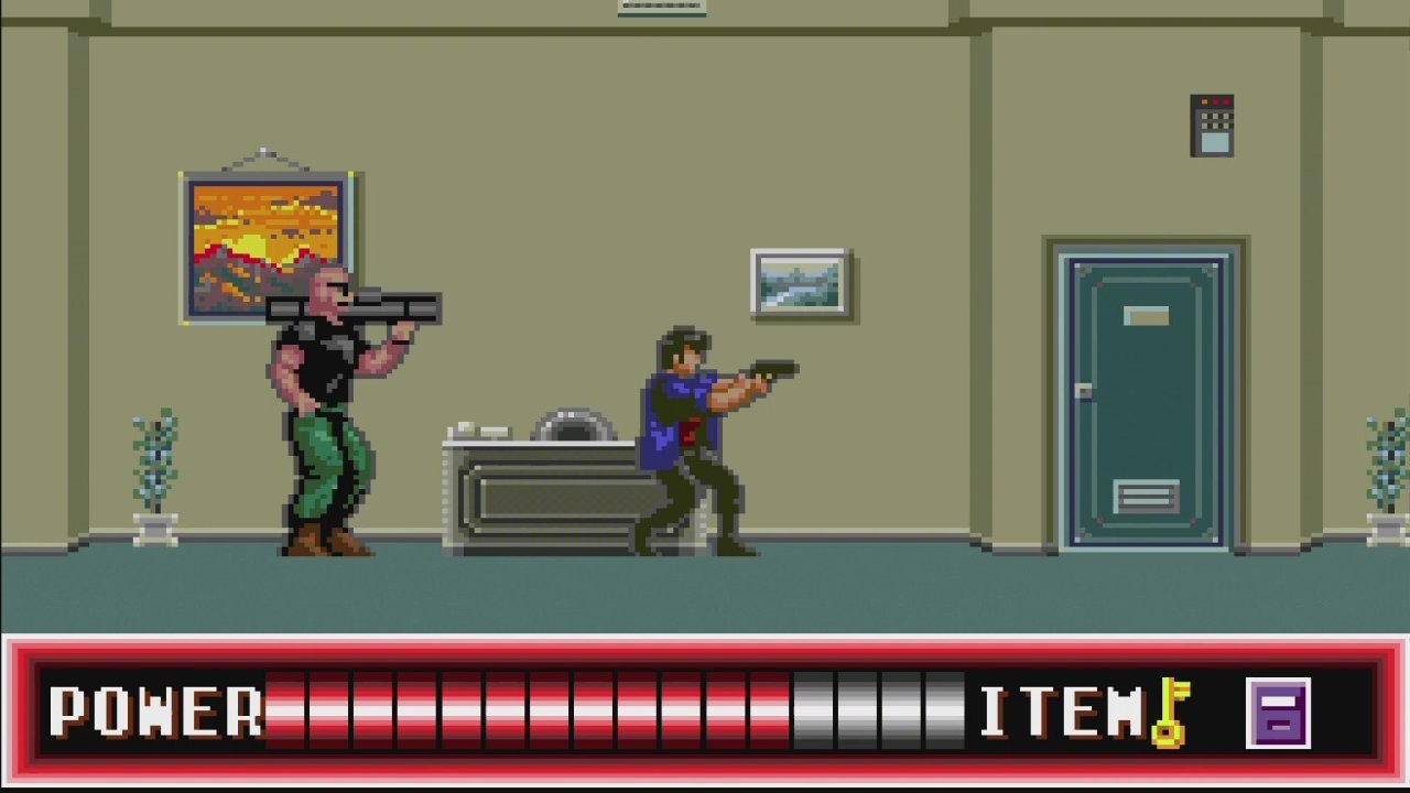 A gunfight takes place in an office against an armed enemy