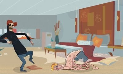 フードをかぶった骸骨と苦闘する男が、ベイビーステップのようなダークコメディアドベンチャーゲームに登場する
