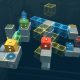 Cubos de robôs coloridos navegam por uma grade flutuante de blocos brilhantes no jogo de quebra-cabeça do PS Plus