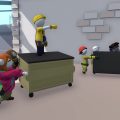 Персонажи мультфильмов толкают большие ящики, а один из них стоит наверху и даёт указания в игре типа Wobbly Life.