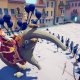 A wobbly elephant rider charges a squad of archers in a goofy simulation mobile game