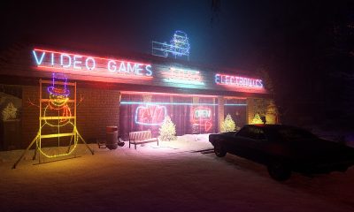 Antigua tienda de VHS por la noche