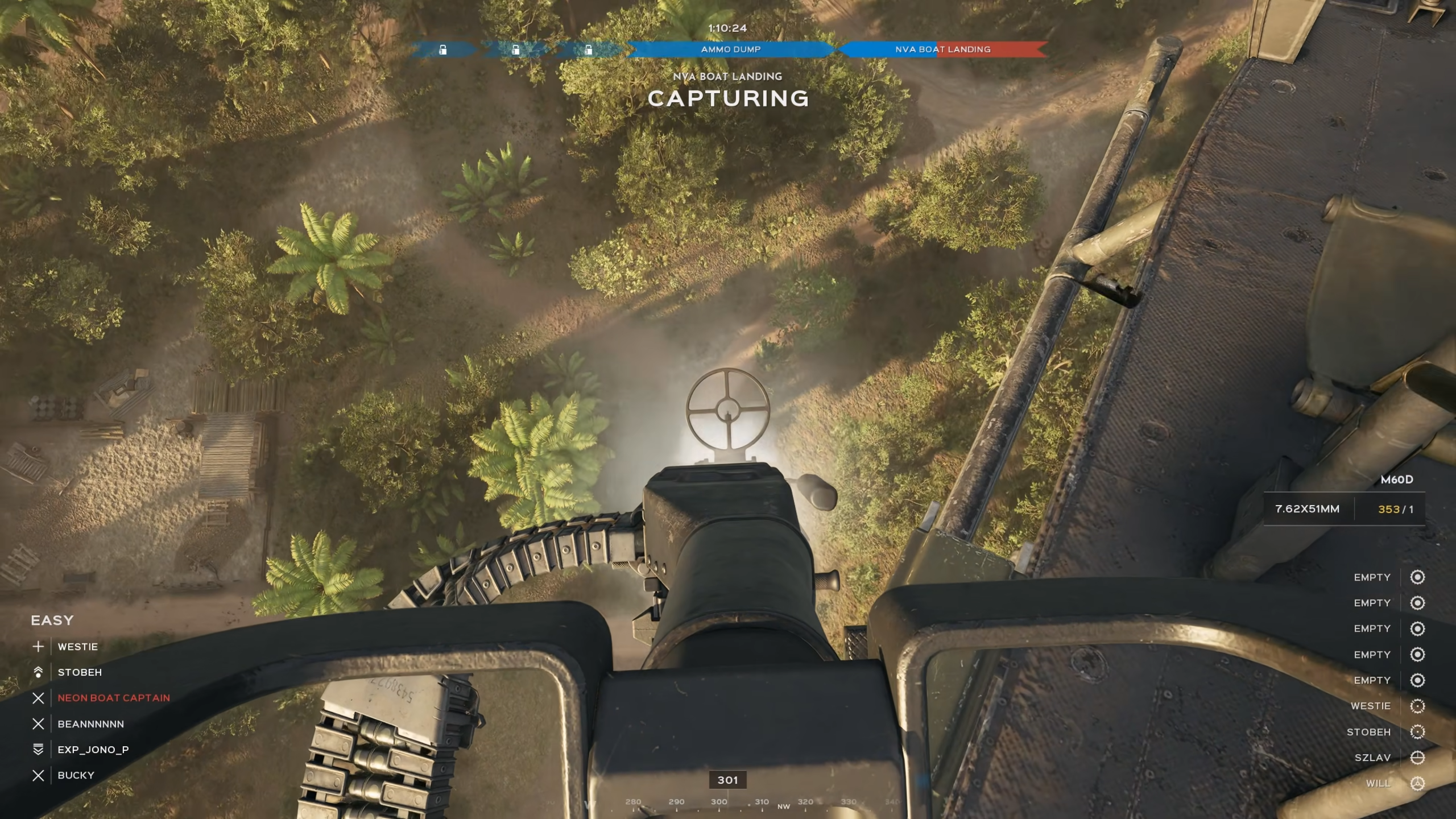 shooting enemies ina dense jungle from a helicopter