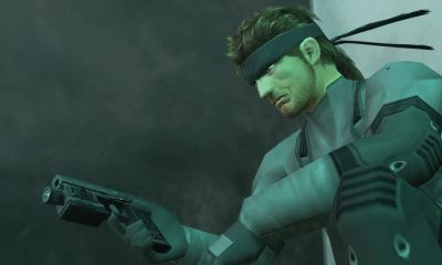 Low-poly PS1 game character holding a handgun during a cinematic cutscene