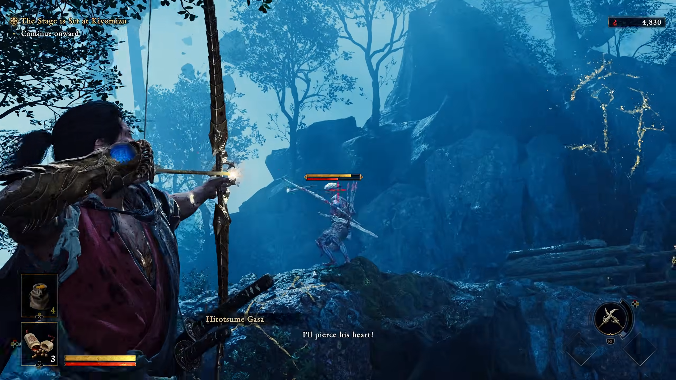 Miyamoto Musashi using a bow and arrow