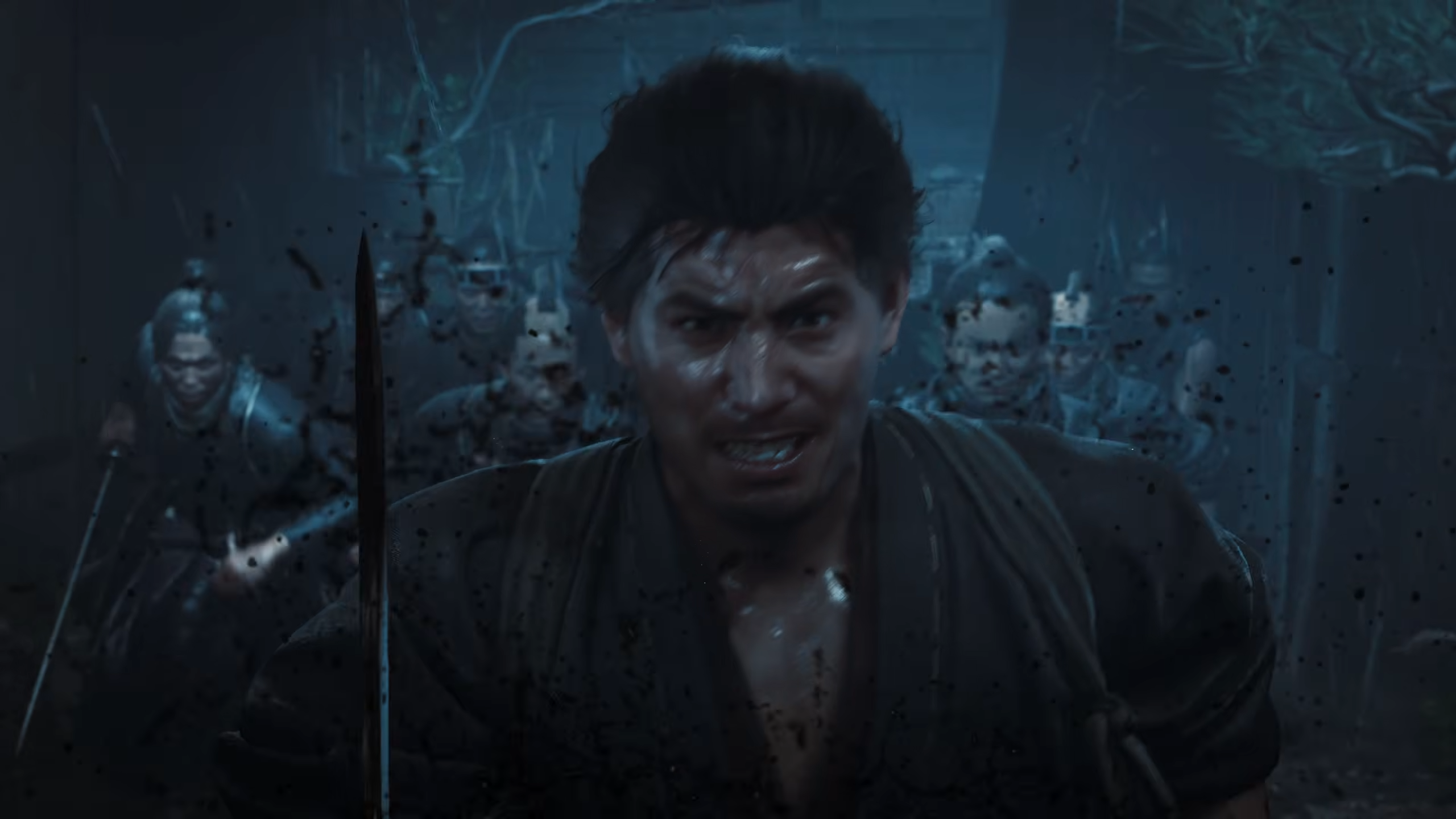 Miyamoto Musashi running from a group of samurais