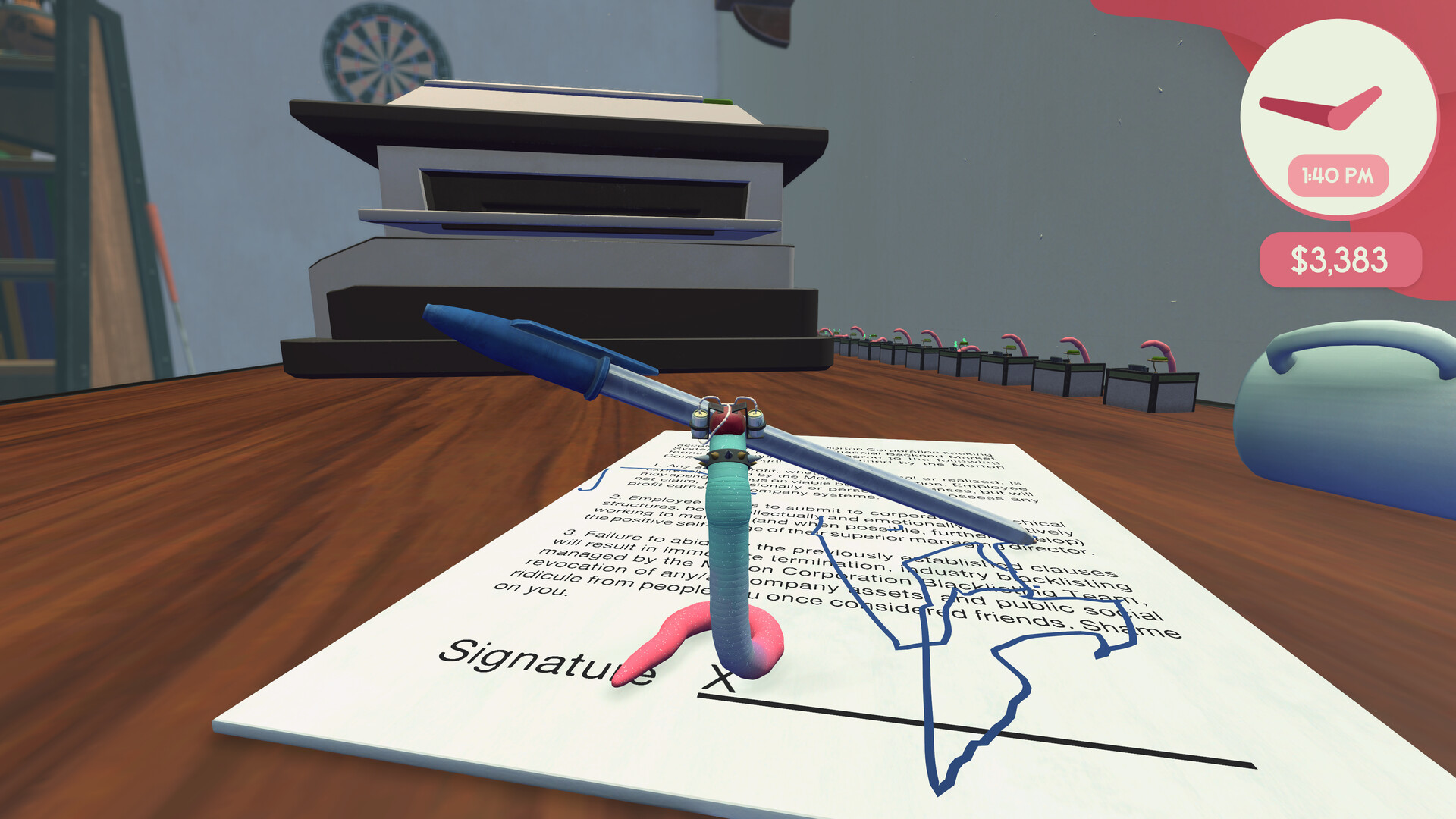 Worm signing a contract, Worming from Home