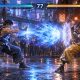 Two original martial artists fighting in a neon-lit arcade game arena