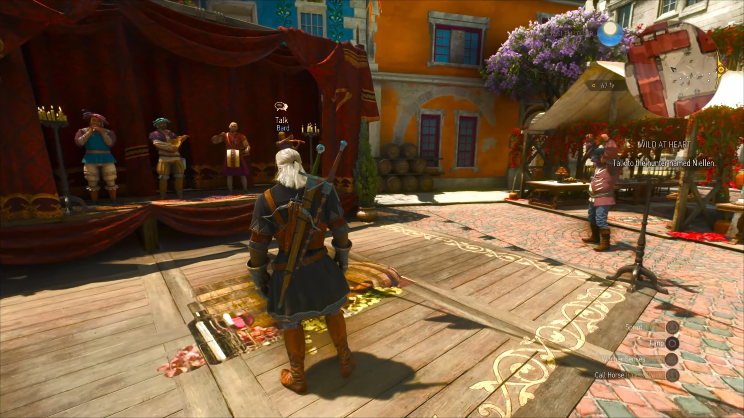 geralt watching npcs on stage in The Witcher 3 Wild Hunt Remastered 