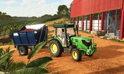 Coffee cherries being transported in Farming Simulator 25: Beans & Alpacas