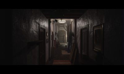A narrow, shadowy hallway stretches toward a staircase in Luto.