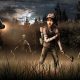 Clementine faces a walker while holding a knife in The Walking Dead artwork.