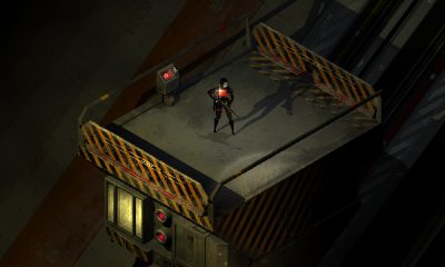 A lone Replika stands inside a shadowy industrial elevator in SIGNALIS.